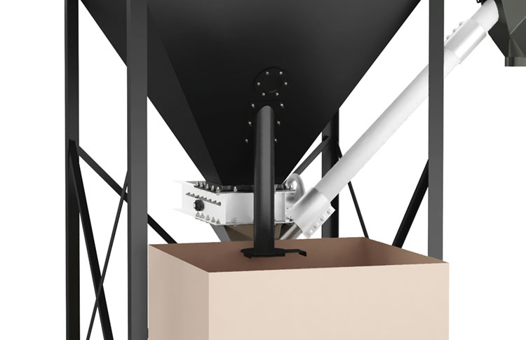 Bulk material surge bin with drop tube discharge and control valve